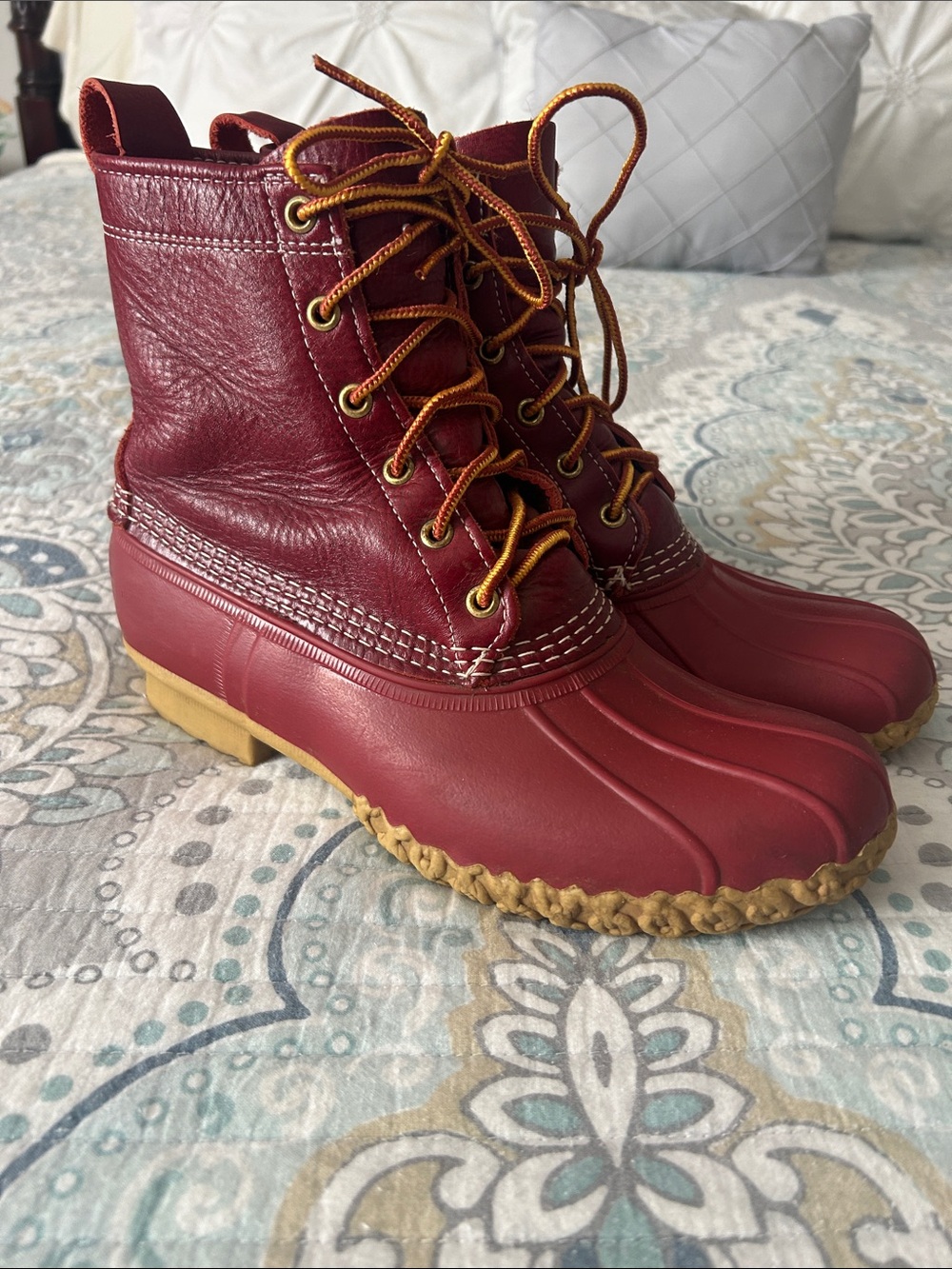 L.L. Bean Men’s Red and Tan Lace-Up Duck Bean Boots